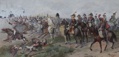null LAMPURE G., XIXe siècle, Napoléon sur le champ de bataille, charge de cuirassiers,...