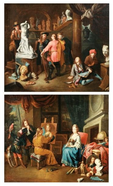 Ecole FLAMANDE vers 1700, Atelier de Balthasar van der BOSSCHE «L'atelier du sculpteur»...