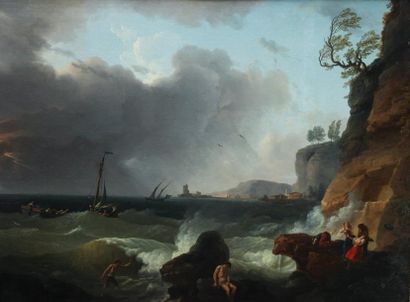 Jean-François HUE (Saint-Arnoult-en-Yvelines 1751-Paris 1823) «Marine par temps orageux»....