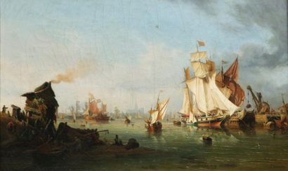 Ambroise-Louis GARNERAY (Paris 1783-1857) «Vue du Port d'Anvers». Toile signée en...