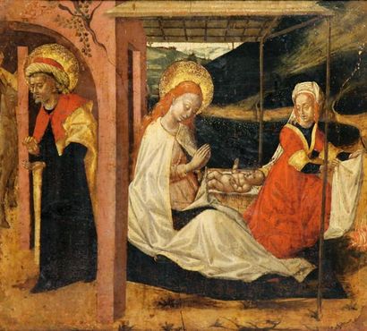 ECOLE VERONAISE, vers 1500 «Nativité». Panneau maintenu par deux traverses. Fente,...
