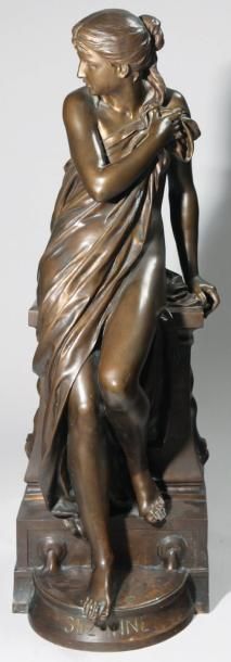 Eugène Antoine AIZELIN (1821-1902) «Suzanne». Bronze à patine médaille, F. Barbedienne...