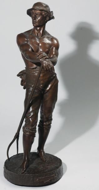 Charles Octave LEVY (1820-1899) «Le faneur». Bronze à patine brun roux, sur la terrasse:...