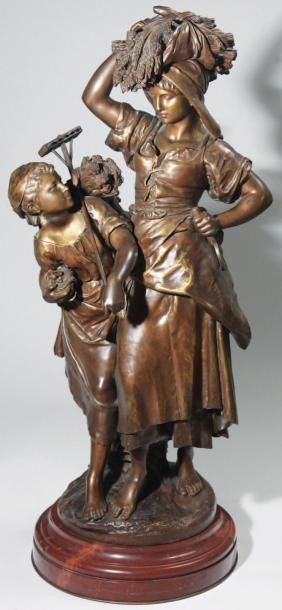 Mathurin MOREAU (1822-1912) «Le retour de la moisson». Important groupe en bronze...