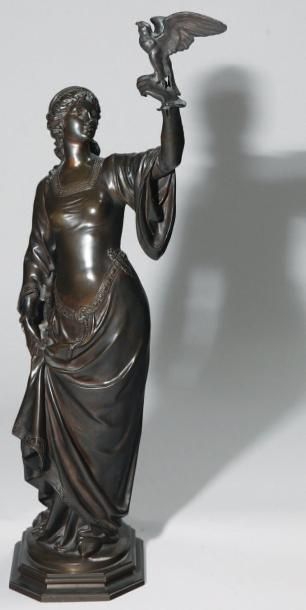 Charles Georges FERVILLE-SUAN (1847-1925) «Gente dame au faucon». Bronze à patine...