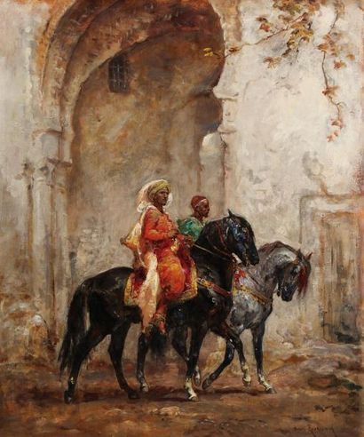 Henri Emilien ROUSSEAU (1875-1933) «Deux cavaliers orientaux près d'une arcade»....