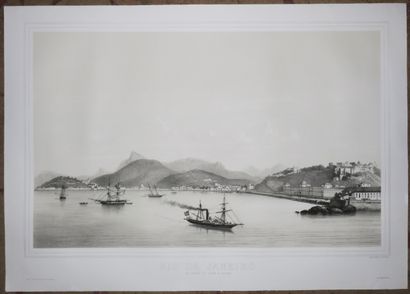 null BRESIL VUE de "RIO DE JANEIRO, As Praias St Luzia a Gloria". 1862. RARE et grande...
