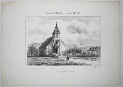 null LA REUNION - A. ROUSSIN - "Eglise du Quartier SAINT-ANDRE". 1849. Lithographie...