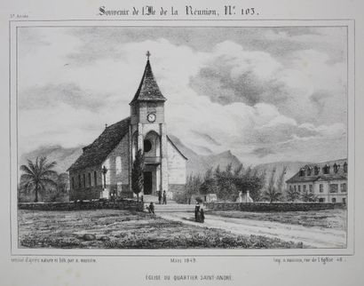 null LA REUNION - A. ROUSSIN - "Eglise du Quartier SAINT-ANDRE". 1849. Lithographie...