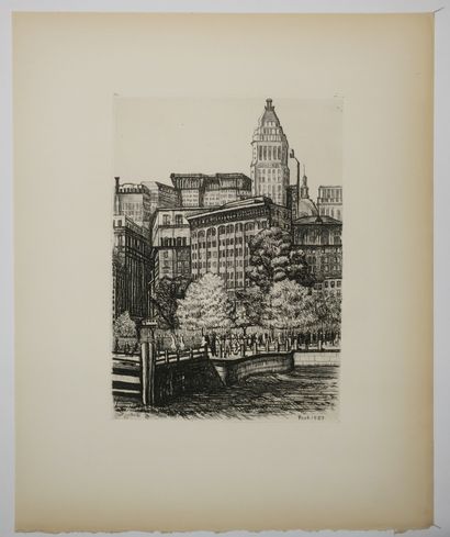 null ETATS-UNIS - NEW YORK - [Vue de buildings à MANHATTAN]. 1927-1928. Eau-forte...