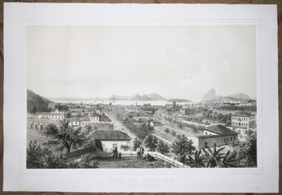 null BRESIL VUE de "RIO DE JANEIRO, Catette e Entrada da Barra". 1862. RARE et grande...