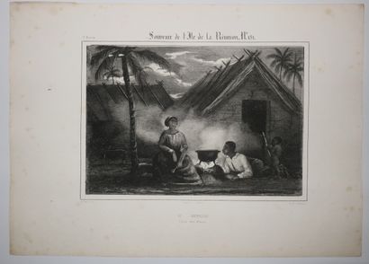 null LA REUNION - A. ROUSSIN - "Le BOUCAN, Case des Noirs". 1849. Lithographie originale,...