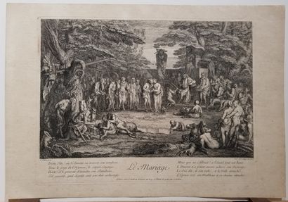 null GILLOT Claude (Langres 1673 Paris 1722) - SUITE de 4 PLANCHES "La vie d'un satyre"...