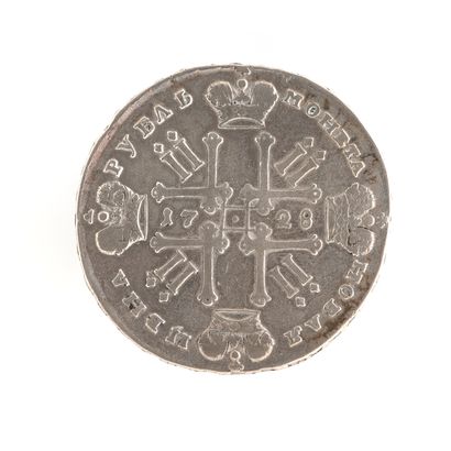 null Pierre II. Pièce d'un rouble, en argent. 1728.

Diamètre 40 mm.

Poids : 27,5...