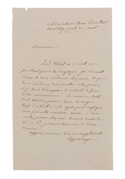 null Comte Charles-André (Karl Ossipovitch) Pozzo di Borgo. Lettre autographe signée...