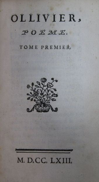 null - [CAZOTTE (Jacques)]. Ollivier, poëme. S.l., s.n., 1763, 2 tomes en un volume...