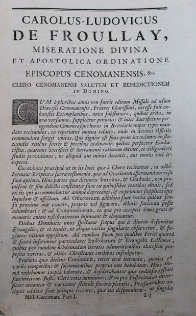 null Missale Cenomanense DD Caroli Ludovici de Froullay. Paris, Coignard, 1749 ;...