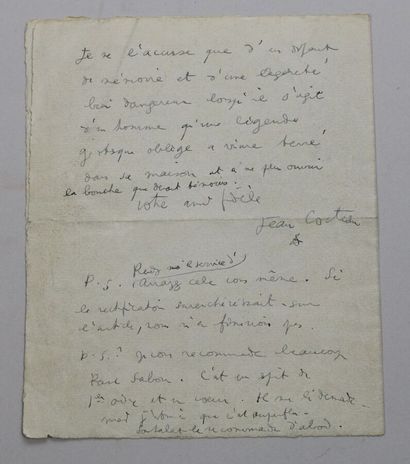 null - COCTEAU (Jean), 1889-1963, French poet, writer, filmmaker: L.A.S., 4 pp in...