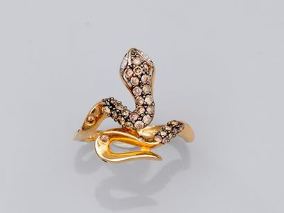 null Bague serpent en or deux tons 750°/°° (18K) Poinçon, sertie de diamants bruns...