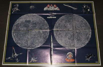 null MAP OF THE MOON & Space Shuttles, by Jacques DEVOS (1924-1992). c.1968. The...