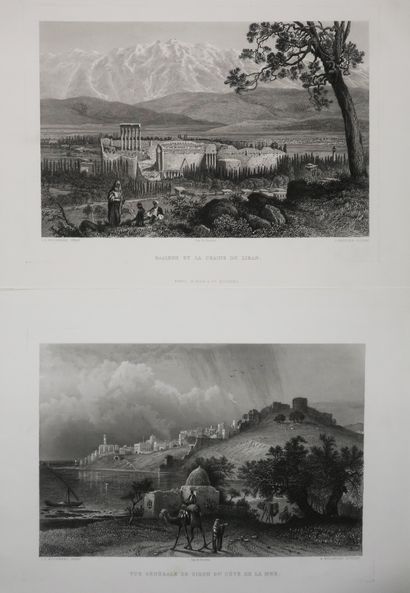 null LEBANON - 2 PLATES: 1-"General view of Sidon from the sea" & -2 "BAALBEK and...