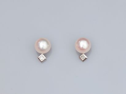 null Paire de boucles d'oreilles en or gris 750°/°°, serties chacune d'une perle...