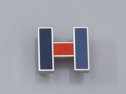 null HERMES, blue and red enamelled Rainbow retractable belt buckle L: 20 mm. Signed...