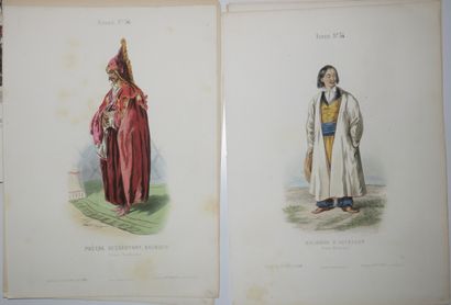 null RUSSIE - LOT de 22 COSTUMES RUSSES en coloris ancien (quelques doubles). XIXème....