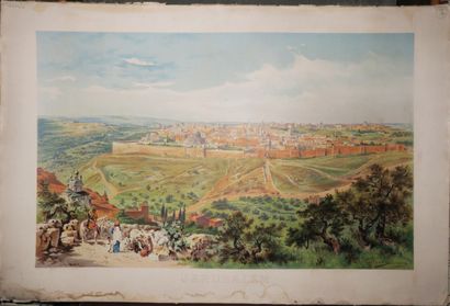 null ISRAËL - VUE de "JÉRUSALEM". c.1898. Lithographie offset en couleurs d'après...