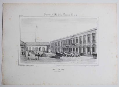 null LA REUNION - A. ROUSSIN - "Parc d'Artillerie, Saint-Denis". Juillet 1849. Lithographié...