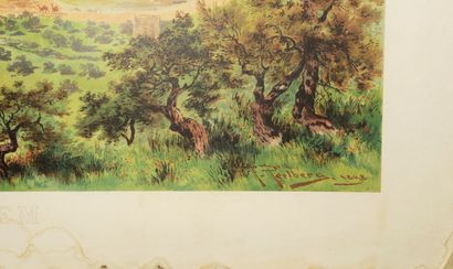 null ISRAËL - VUE de "JÉRUSALEM". c.1898. Lithographie offset en couleurs d'après...
