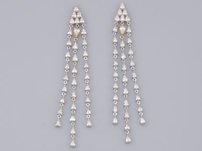 Pair of large cascade earrings in 18K white...