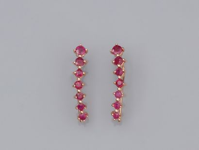 Pair of earrings in 18K pink gold, set with...