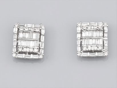 Pair of rectangular earrings in 18K white...