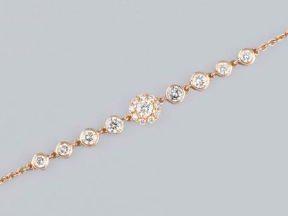 null Bracelet à maille jaseron en or rose 750°/°° (18K) , serti de diamants taille...