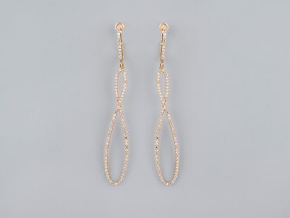 Pair of long earrings in 18K pink gold, set...