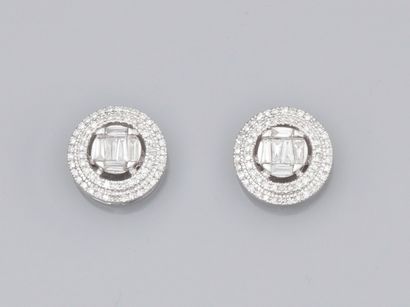 Pair of round openwork earrings in 18K white...