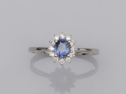 null Ring in 18K white gold, set with an oval sapphire weighing approximately 0.50...