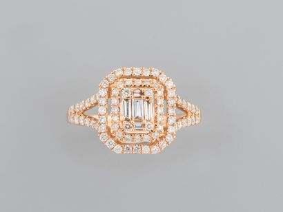 Rectangular openwork ring in 18K pink gold,...