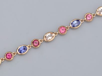 null Soft bracelet in 925 silver vermeil, set with tanzanites, pink tourmalines and...