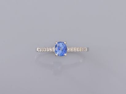 null Ring in 18K white gold, set with a small cushion sapphire of 0.48 ct, the ring...