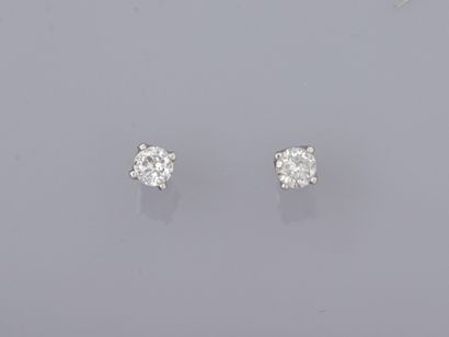 null 
Paire de puces en or gris 585°/°°, chacune est sertie d'un diamant taille brillant...