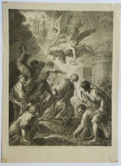 null RUBENS P.P (d'après) - "Le Martyre de Saint Etienne". Eau-forte gravée par Johann...