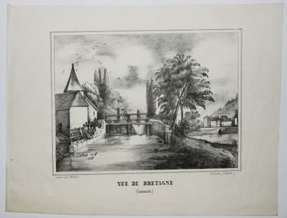 null MORBIHAN (56) - GUÉMENÉE - "VUE DE BRETAGNE". XIXème. Lithographie, imprimée...