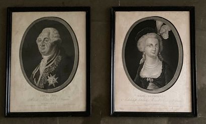 null PORTRAITS de Louis XVI et Marie-Antoinette. XVIIIème. Gravures. Epreuves sur...