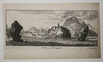 null ALGERIA- VIEW of "ORAN e MARSAGUIUR". c.1690. Etched and engraved by Gaspar...