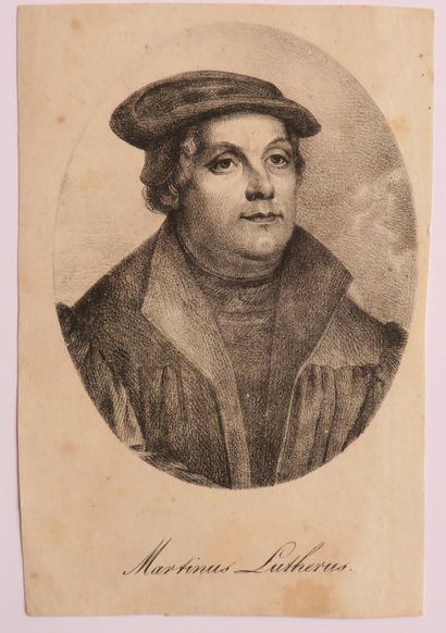 null PORTRAIT de MARTIN LUTHER (1483-1546). XIXème. Lithographie. Papier vélin. Petites...