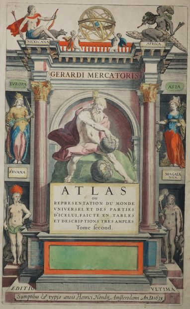 null FRONTISPICE D'ATLAS - G. MERCATOR - "ATLAS ou Représentation du Monde Universel...