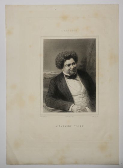 null PORTRAIT de ALEXANDRE DUMAS (Ecrivain français, 1802-1870). XIXème. Peint et...