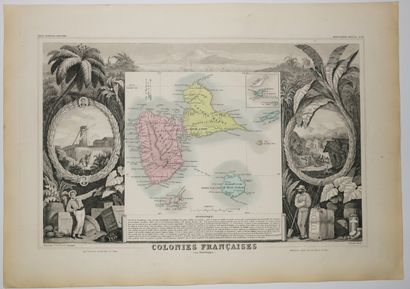 null GUADELOUPE & MARIE GALANTE - MAP OF THE "French Colonies (in America)", by Victor...